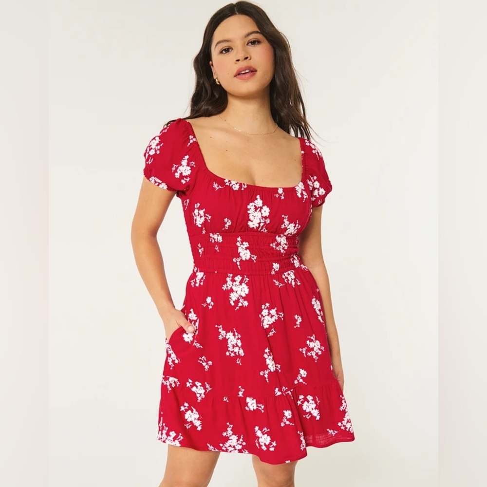 Red Dress with White Florals